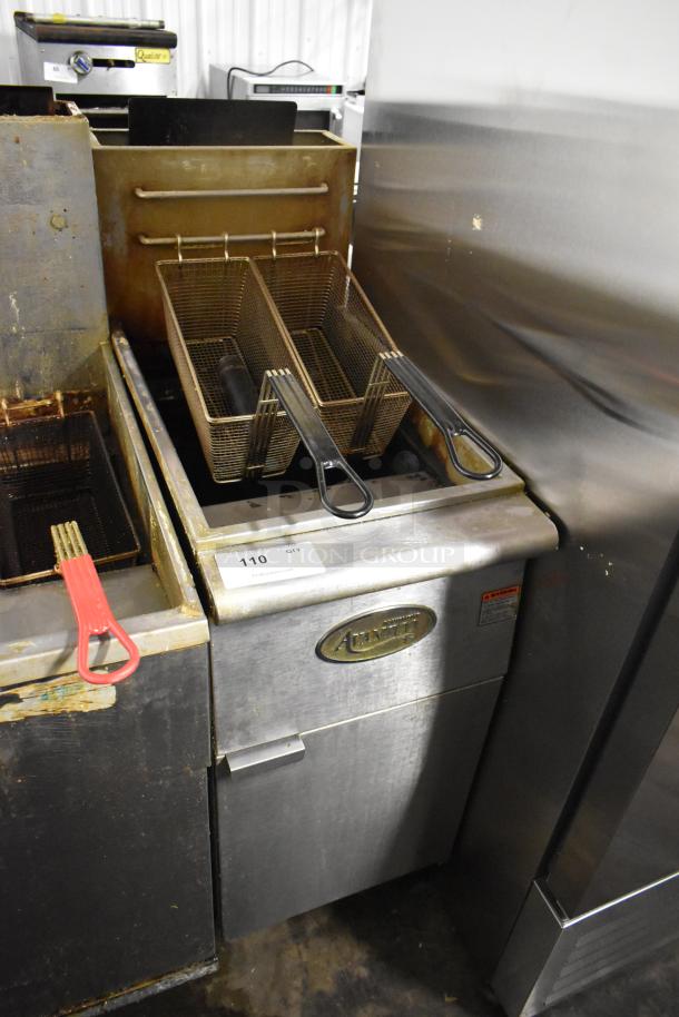 Avantco FF300-N Stainless Steel Commercial Floor Style Natural Gas Powered Deep Fat Fryer. 90,000 BTU. - Image 1 of 6