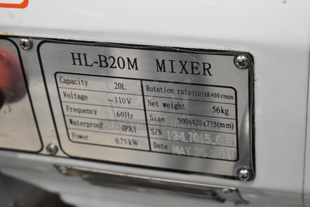 2019 HL-B20M Metal Commercial Countertop 20 Quart Planetary Dough Mixer w/ Mixing Bowl, Bowl Guard, Paddle and Whisk Attachments. 110 Volts, 1 Phase. - Image 9 of 9