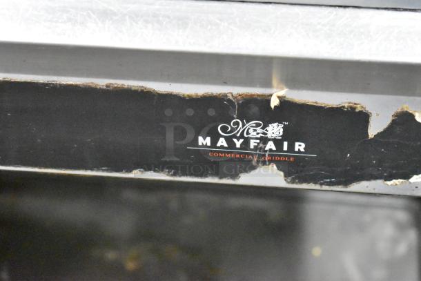 Mayfair PA10301A stainless steel commercial griddle; electric, thermostatic controls, undershelf, commercial casters, 240V.
