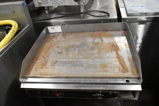 Mayfair PA10301A stainless steel electric griddle; thermostatic controls, under shelf, commercial casters, 240V, 1 phase.