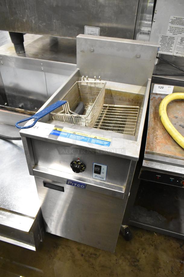 2021 Pitco Frialator E35 Stainless Steel Commercial Floor Style Electric Powered Deep Fat Fryer w/ 1 Metal Fry Basket on Commercial Casters. 208 Volts, 1 Phase. - Image 1 of 11