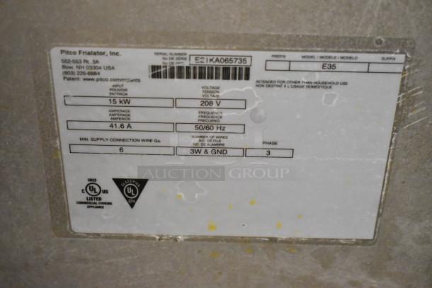2021 Pitco Frialator E35 Stainless Steel Commercial Floor Style Electric Powered Deep Fat Fryer w/ 1 Metal Fry Basket on Commercial Casters. 208 Volts, 1 Phase. - Image 11 of 11