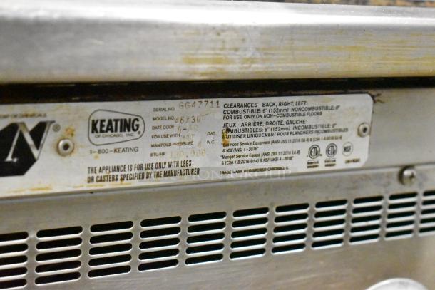 Keating MiraClean 48X30 Stainless Steel Commercial Countertop Natural Gas Powered Flat Top Griddle. 120,000 BTU. - Image 6 of 6