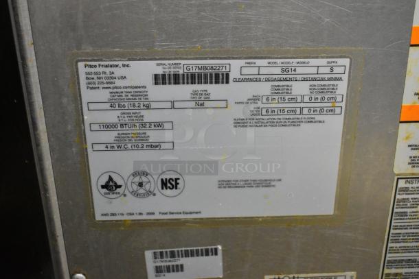 2017 Pitco Frialator SG14 Stainless Steel Commercial Floor Style Natural Gas Powered Deep Fat Fryer on Commercial Casters. 110,000 BTU. - Image 10 of 10