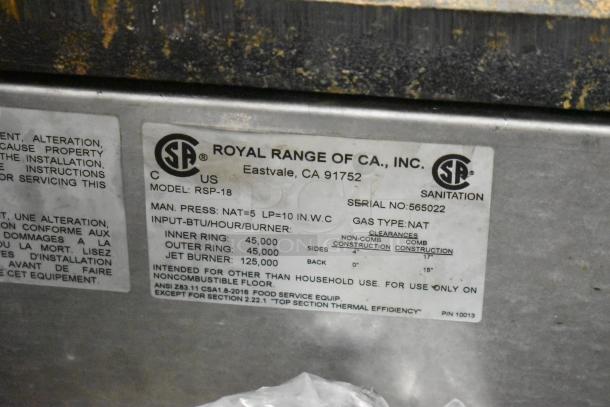 Royal RSP-18 Stainless Steel Commercial Natural Gas Powered Single Burner Stock Pot Range on Commercial Casters. - Image 8 of 8