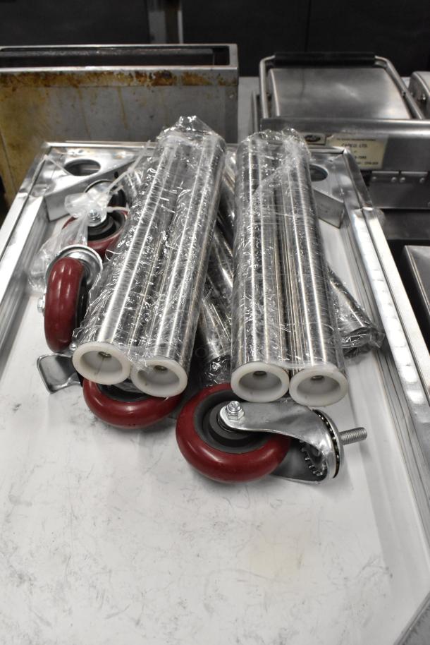 BRAND NEW SCRATCH AND DENT! Stainless Steel Tabletop w/ Under Shelf, Metal Legs and Commercial Casters. - Image 7 of 7