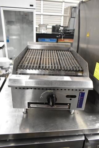 Rocket Cooking RCPCB18G-CT stainless steel natural gas charbroiler grill, commercial countertop model, used condition.