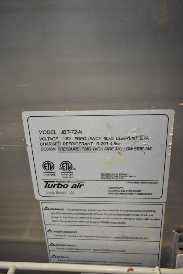 Turbo Air JBT-72-N Stainless Steel Commercial Prep Table on Commercial Casters. 115 Volts, 1 Phase. - Image 10 of 10