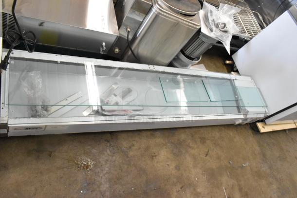 Brand new KoolMore KM-RPPS-SCDC-79 metal condiment prep station, 115V, 1 Phase, with glass top, scratch and dent condition.