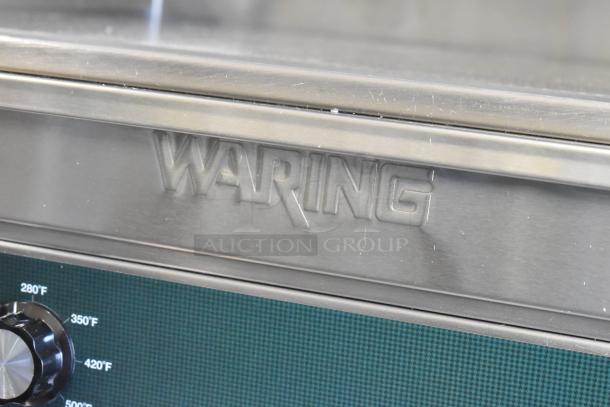 BRAND NEW SCRATCH AND DENT Waring WGR240X stainless steel countertop griddle; features 240V electric power, temperature dial.