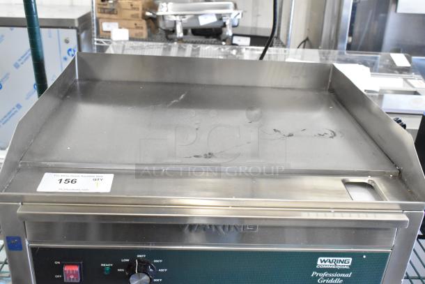 Waring WGR240X stainless steel electric griddle, countertop model, with minor scratches, 240V, 1 phase. Brand new condition.