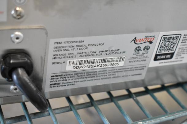 Avantco 177DDPO18SA stainless steel pizza oven, 120V, 1 Phase, digital controls, serial DDP018SAK25020005.