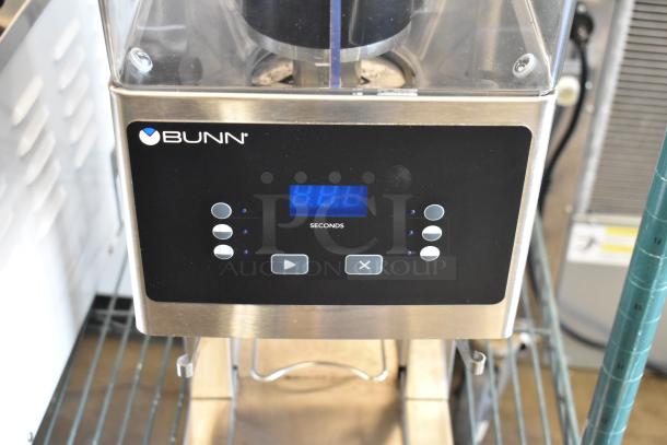 BRAND NEW SCRATCH AND DENT! 2024 Bunn FPG-2 DBC Stainless Steel Commercial Countertop French Press Coffee Grinder with 6 lb. Double Hopper. 120 Volts, 1 Phase. - Image 3 of 8