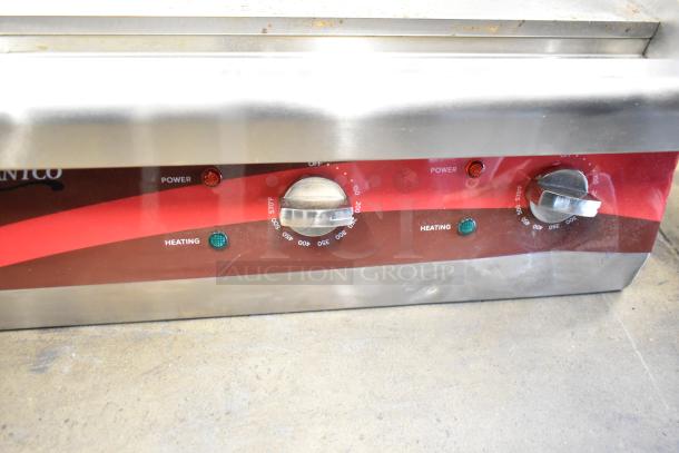 Brand new Avantco 177EG24N countertop griddle, stainless steel, 24", 208/240V, 1 phase; scratch and dent condition. Control panel displays power and heating indicators.