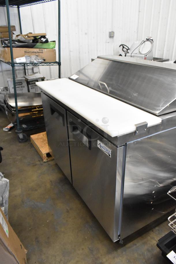 BRAND NEW SCRATCH AND DENT! 2024 Avantco 178APT48HC Stainless Steel Commercial Sandwich Salad Prep Table Bain Marie Mega Top on Commercial Casters. 115 Volts, 1 Phase. - Image 2 of 10