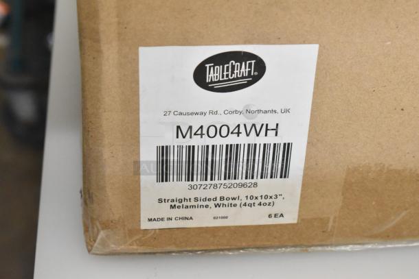 BRAND NEW SCRATCH AND DENT! Box of 6 Tablecraft M4004WH Contemporary Melamine Collection 4 Qt. White Straight Sided Bowl - 10" x 10" x 3" - Image 7 of 7