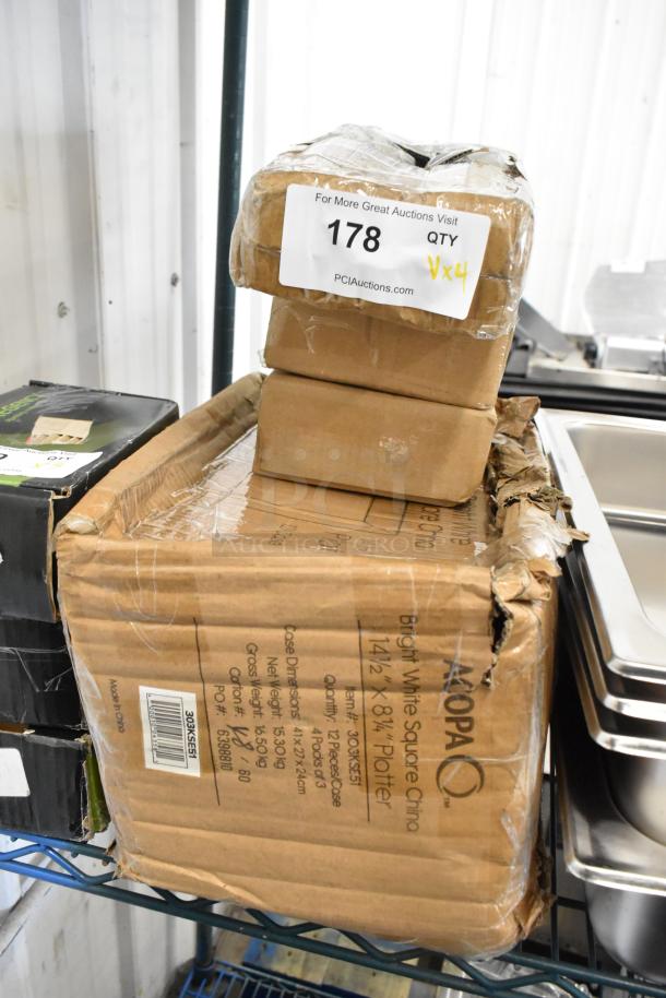 4 BRAND NEW SCRATCH AND DENT! Items Including 17616STPEBAM Choice 16 oz. Amber Plastic Pebbled Tumbler - 12/Pack, 2 407PZWRIM06 Choice 6" Aluminum Wide Rim Pizza Pan, 303KSE51 Acopa 14 1/2" x 8 1/4" Bright White Rectangular Porcelain Platter - 12/Case. 4 Times Your Bid! - Image 1 of 8