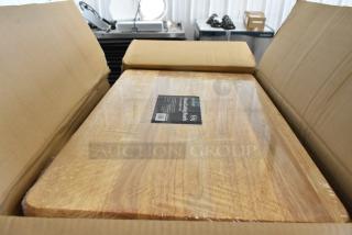 Brand new 24" x 16" x 1 3/4" Choice wood cutting board with rounded edges in original packaging. Scratch and dent condition.