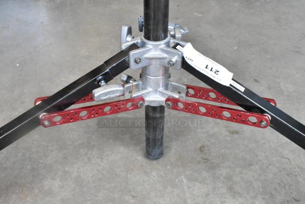 Matthew B339761 tripod with metal legs, stable base, and adjustable brackets. Features numbered label for identification. Excellent condition.