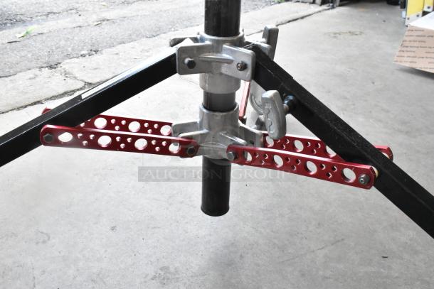 Matthew 249561 Stand Slider Tripod on casters, features sturdy red brackets and metallic components, in good condition.