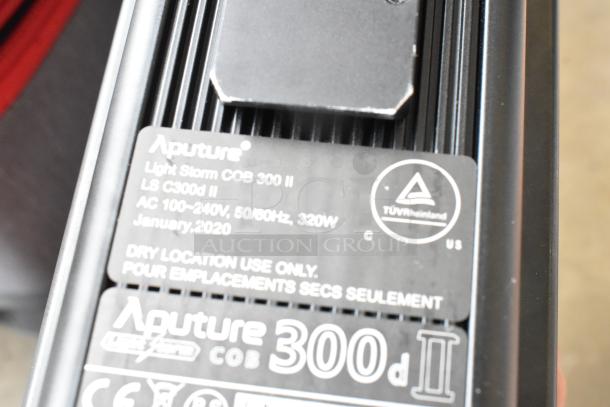 Aputure 300 II Daylight Monolight label, showing Light Storm COB 300 II model, 320W, January 2020, with TÜV Rheinland mark.