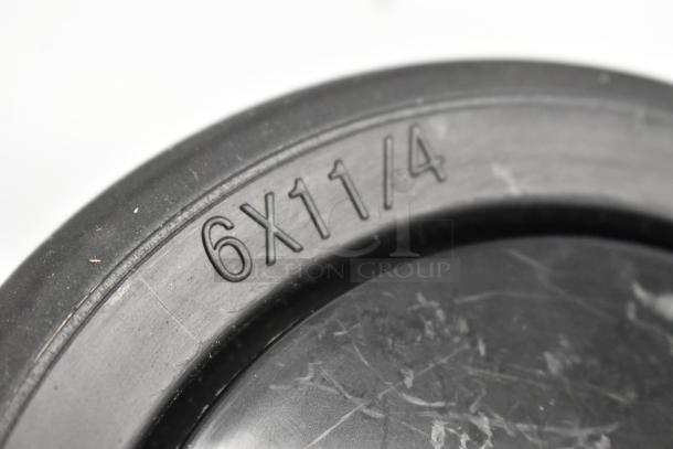Box of 3 commercial casters, black with 6x11/4 marking, shown in new condition.