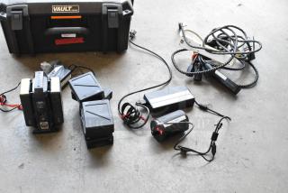 IDX VL-2X 2ch sequential charger with rechargeable battery, cables, in a Pelican Vault case; used condition.