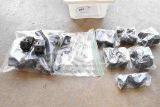Lot of clips and casters in poly bin; multiple sealed bags; variety in good condition; bin labeled "234".