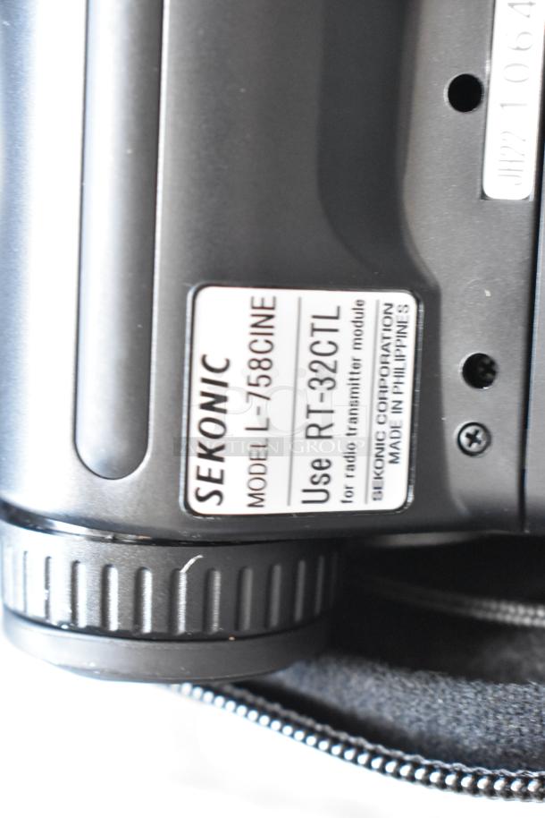 Sekonic L-758CINE light meter, RT-32CTL compatible, model label visible, slightly worn, black casing.