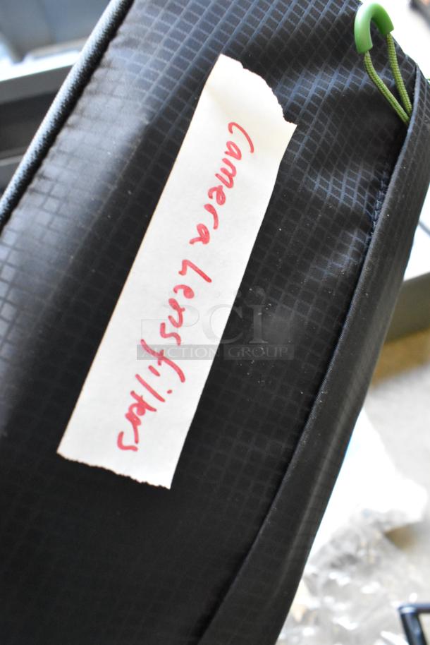 Lot of various items including Sekonic L-758, P-V212 mount adapter, V mount plate, and Frotto 396B-2 in poly bin.