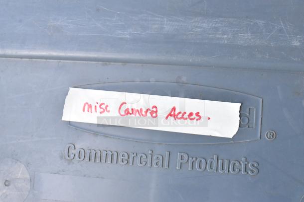 Poly bin labeled "Misc Camera Acces." Contains items like Sekonic L-758, P-V212 Mount Adapter Plate, V Mount Plate, Frotto 396B-2.