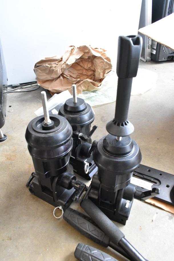 Kessler Crane Jib heads in black, excellent condition, includes mounting rods and handles, ideal for camera support.
