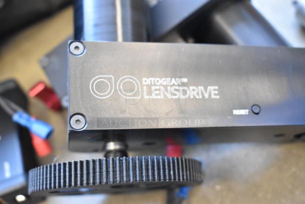 Ditogear LensDrive module, black, used condition, visible branding, part of auction lot with Ditogear and Sony items.