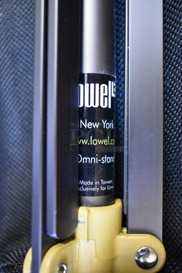 Westcott Basics Omni Stand with Lowel branding, metal construction, label indicates made in Taiwan for Lowel.