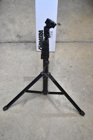 Chimera Tripod, black metal, adjustable legs, sturdy condition. Background shows Chimera branded box.