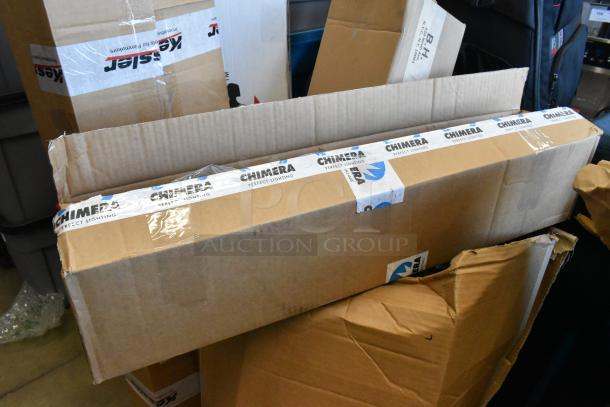 Two Westcott Basics Stands in a sealed Chimera box, visible branding, minimal wear, ideal for photography setups.