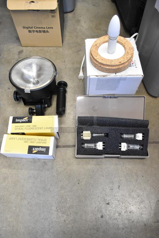 ALL ONE MONEY! Lot of Various Items Including Impact Spiral Fluorescent Lamps, Lowel DP,  Ikea Light in Poly Bin. - Image 1 of 11