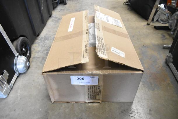 Cardboard box labeled "290 QTY," containing the Sachtler FSB 6 MK II Fluid Head with Sideload Mechanism. Box partially open showing packing material.