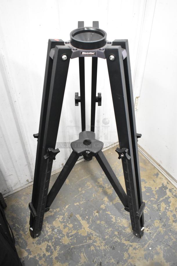 Kessler tripod, black metal, sturdy build, significant for video production, logo visible, excellent condition.