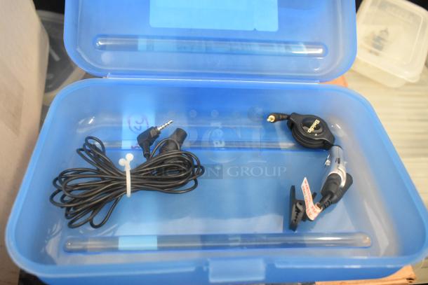 Pelican hard case with adapters, Zip Linq cable, poly containers. Includes various connectors. Excellent condition.