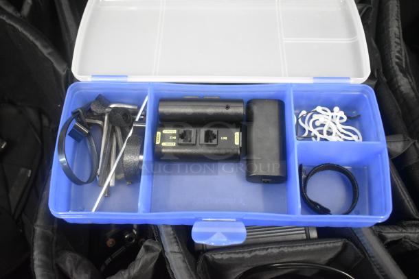 Ditogear hard case with cables, Vipow LP7.5-12, Dragon Frame, and Ditogear unit in compartments.