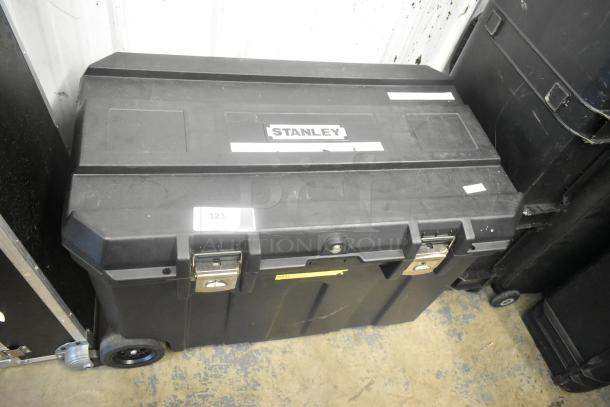 Stanley hard case with contents including mounting hardware, clamps, extension cords, air blowers, Ethernet cables, viewfinder.