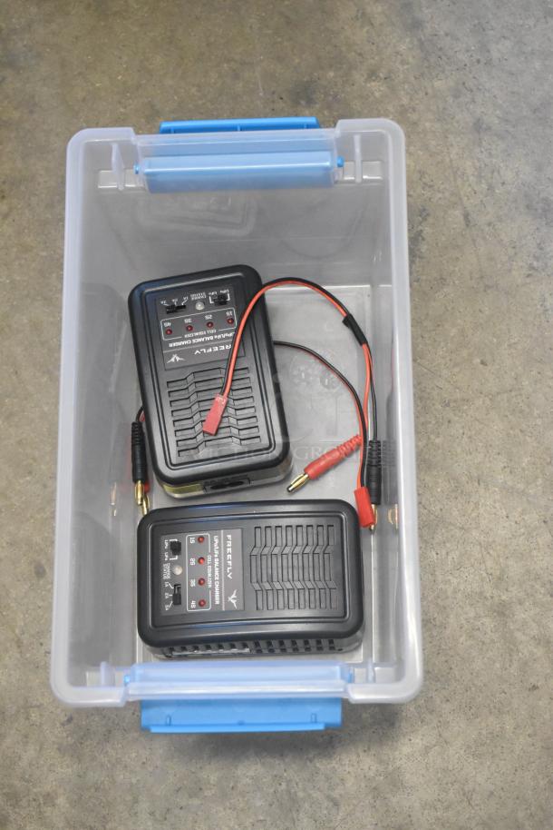 Poly Bin w/ Contents Including Battery Chargers - Image 1 of 6