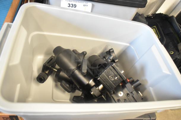 ALL ONE MONEY! Lot of Equipment Mounts for C Stands in Poly Bin. - Image 1 of 6