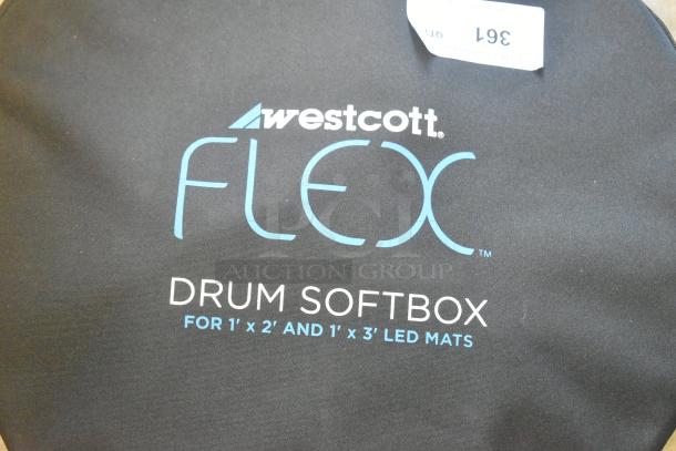 Westcott Flex Drum Softbox for 1'x2' and 1'x3' LED Mats, black with blue and white logo, tag labeled "361".