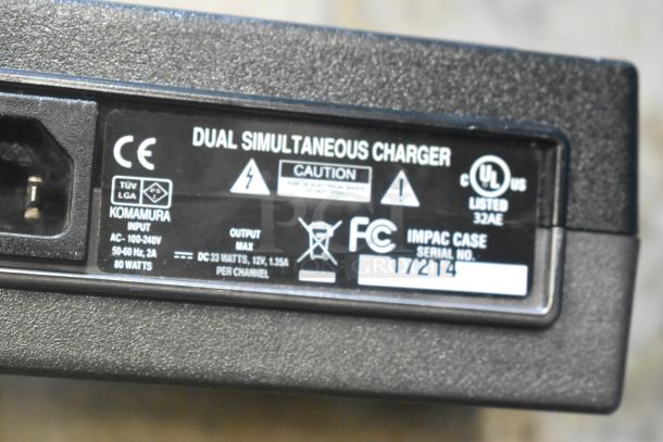 Ape Case with Anton Bauer HC Dionic and dual simultaneous charger, Komamura, input 100-240V, 50-60Hz, 2A, 80W. Serial: 17214.