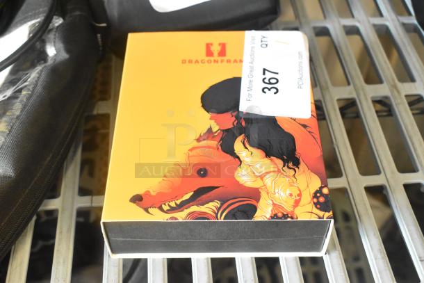 Dragon Frame Key Pad box with artwork featuring a dragon and person, in excellent condition, auction tag 367.