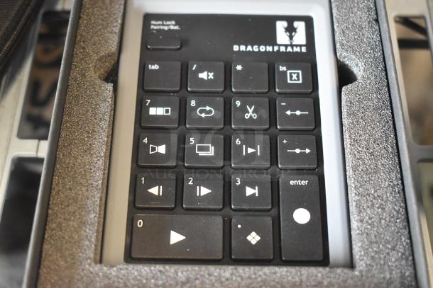 Dragon Frame Key Pad in protective foam case, features custom shortcut keys for animation software, excellent condition.