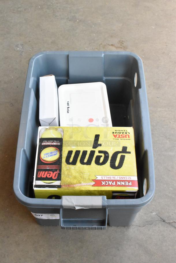 ALL ONE MONEY! Lot of Various Items Including Slit Tennis Balls for Table/Chair Legs, 7464-BoWV2 Speed Ring in Poly Bin - Image 1 of 8