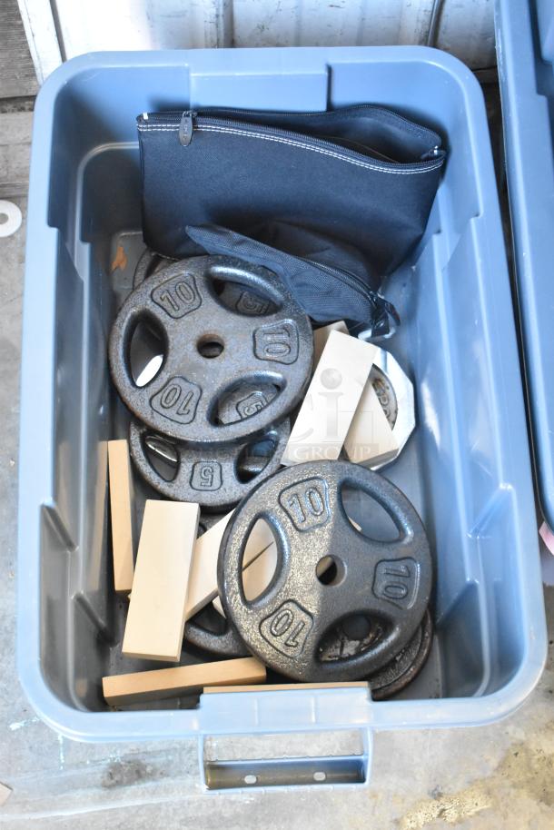 ALL ONE MONEY! Lot of Various Items Including Weight Plates in Poly Bin - Image 3 of 8